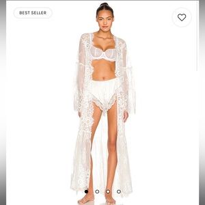 Georgina Long Lace Robe in White - Bridal Robe